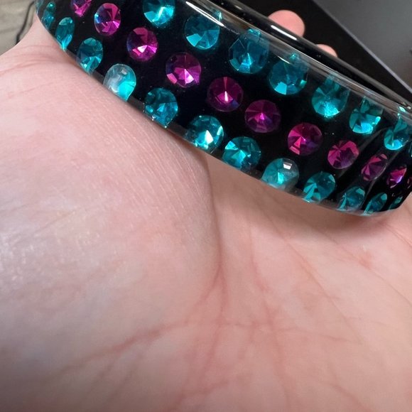 Rhinestone bangle bracelet resin epoxy inclusion bling pink blue black y2k chunk - Picture 4 of 6
